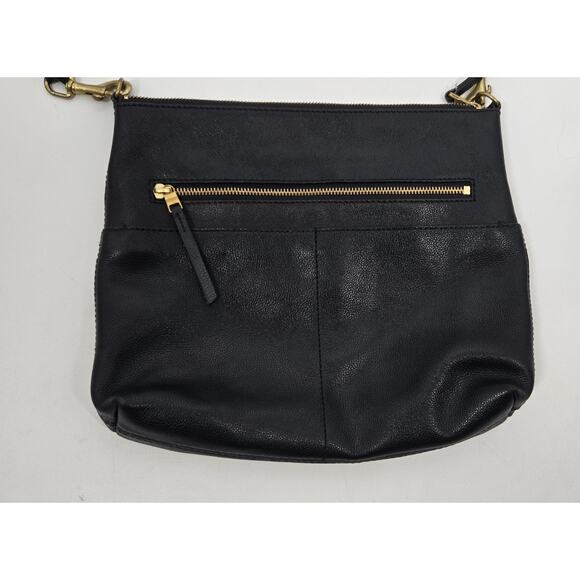 Fossil Fiona Large Crossbody Pebbled Leather Purse Black Gold Detachable Strap - Picture 3 of 11